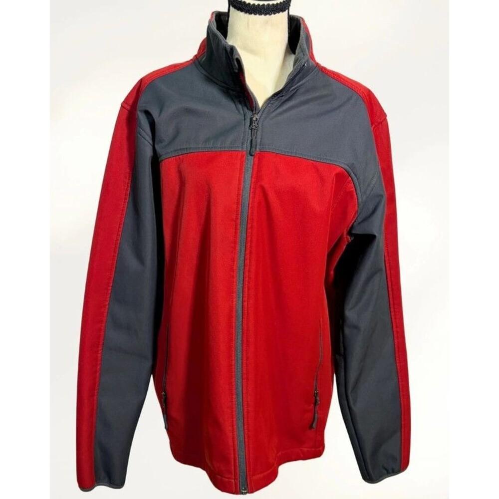 Champion Red Grey Fleece Jacket Size M Full Zip Soft Shell Colorblock Coat